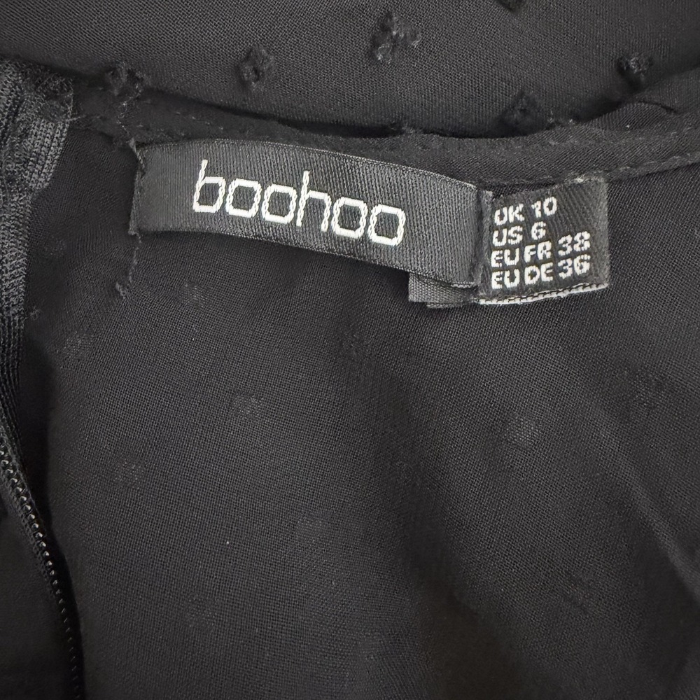 Boohoo Romper Size 6 Black Sheer Swiss Dot Flowy‎ Dark Fairy Boho Whimsical Glam - Picture 7 of 10